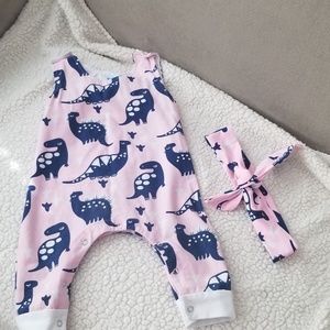 Dino romper with matching headband